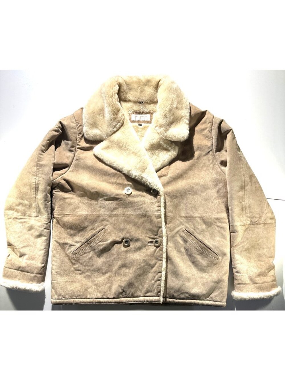 Genuine Leather Beige Shearling Jacket By Jones New York Sport Size L